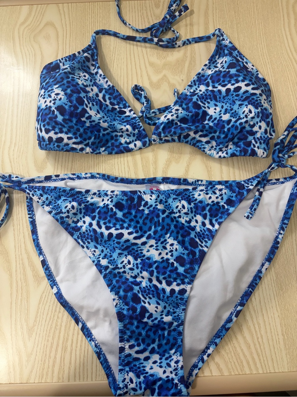 Blue Animal-Print Tie-Side Bikini Set